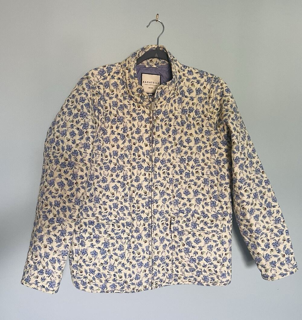 BAGATELLE XL Quilted Jacket Blue Floral Cotton, Lined Quilt Cottagecore Coastal